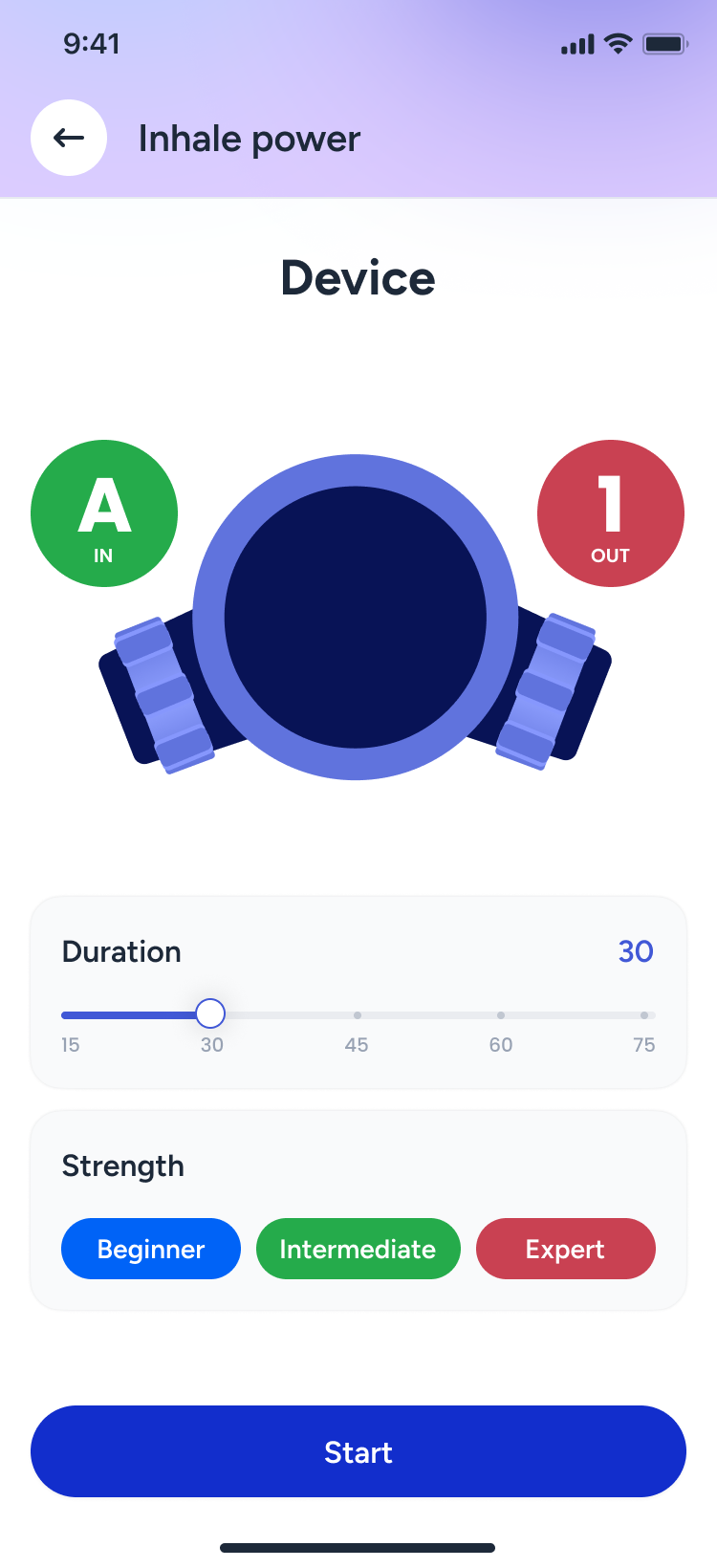 PulmoFit app inhale power training screen